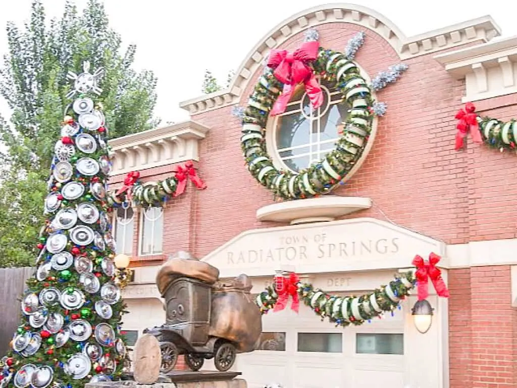 Cars Land Decorated for Christmas
