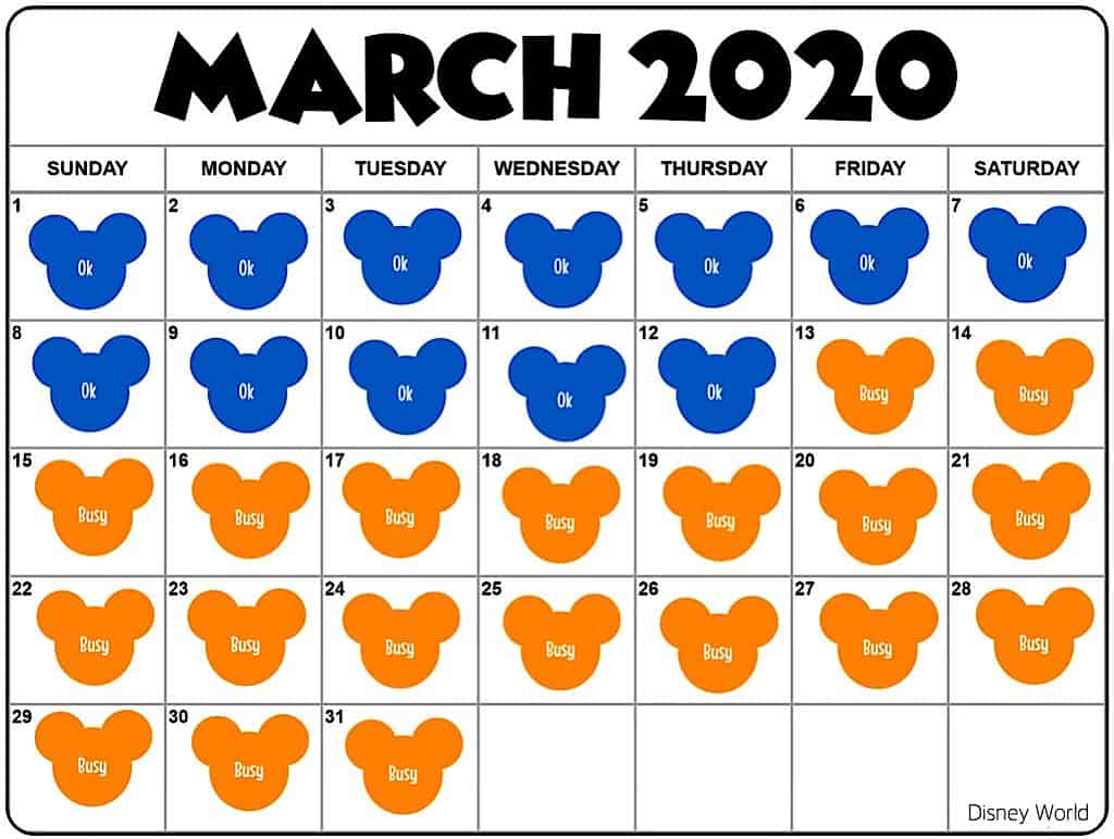 March 2020 Disney World Crowd Calendar