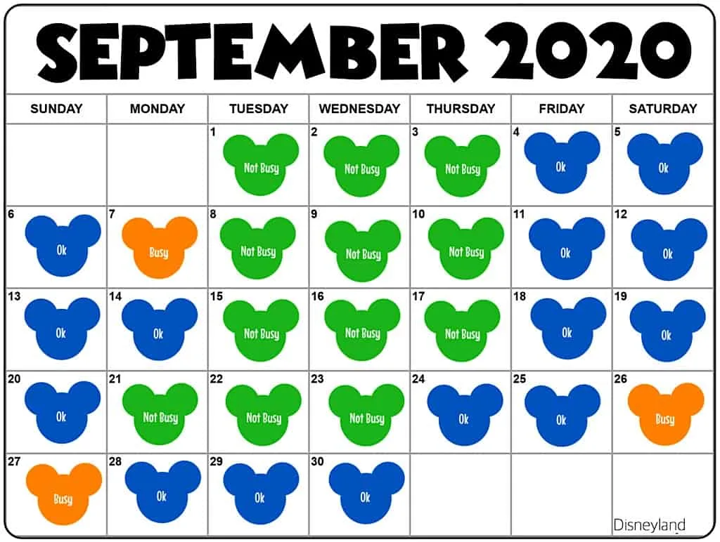 September2020 Disneyland Crowd Calendar and Attendance Chart