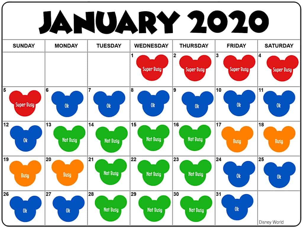 January 2020 Disney World Crowd Calendar