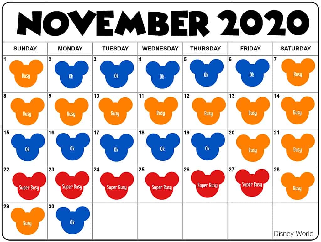 November 2020 Disney World Crowd Calendar