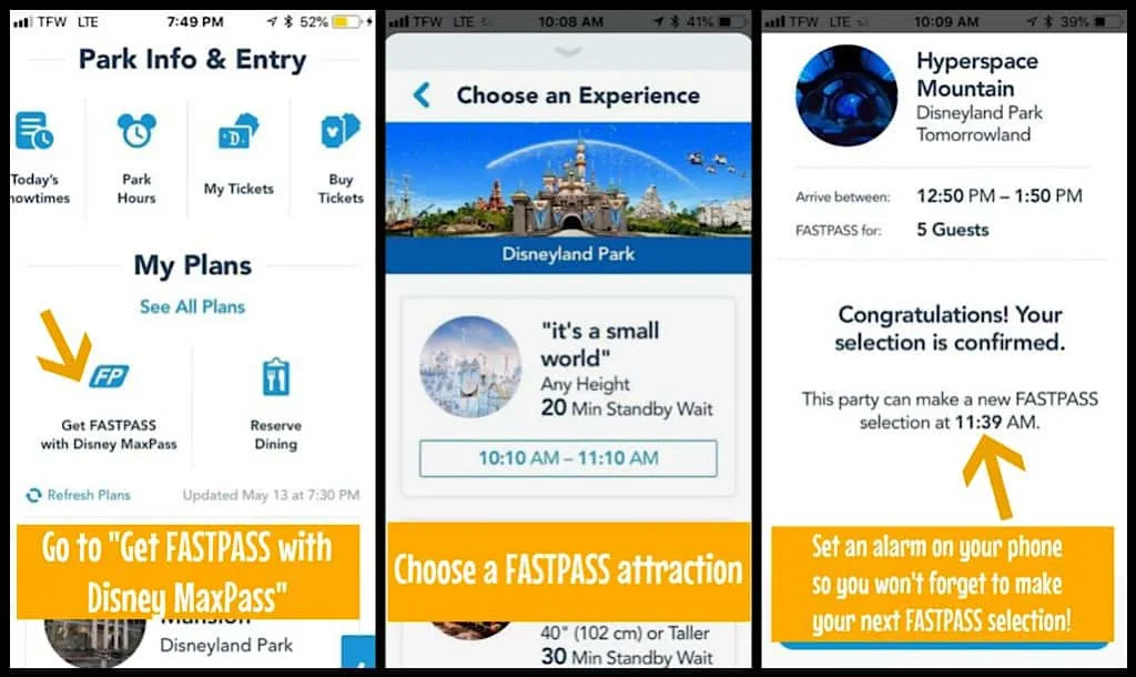 Screenshot of Disney MaxPass