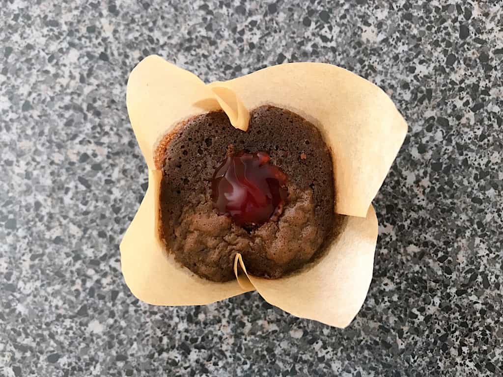 Chocolate cupcake filled with cherry pie filling