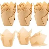 150pcs Tulip Cupcake Liners Natural Baking Cups Muffin Paper Liner Grease-Proof Wrappers for Wedding, Birthday Party, Standard Size, Natural Color