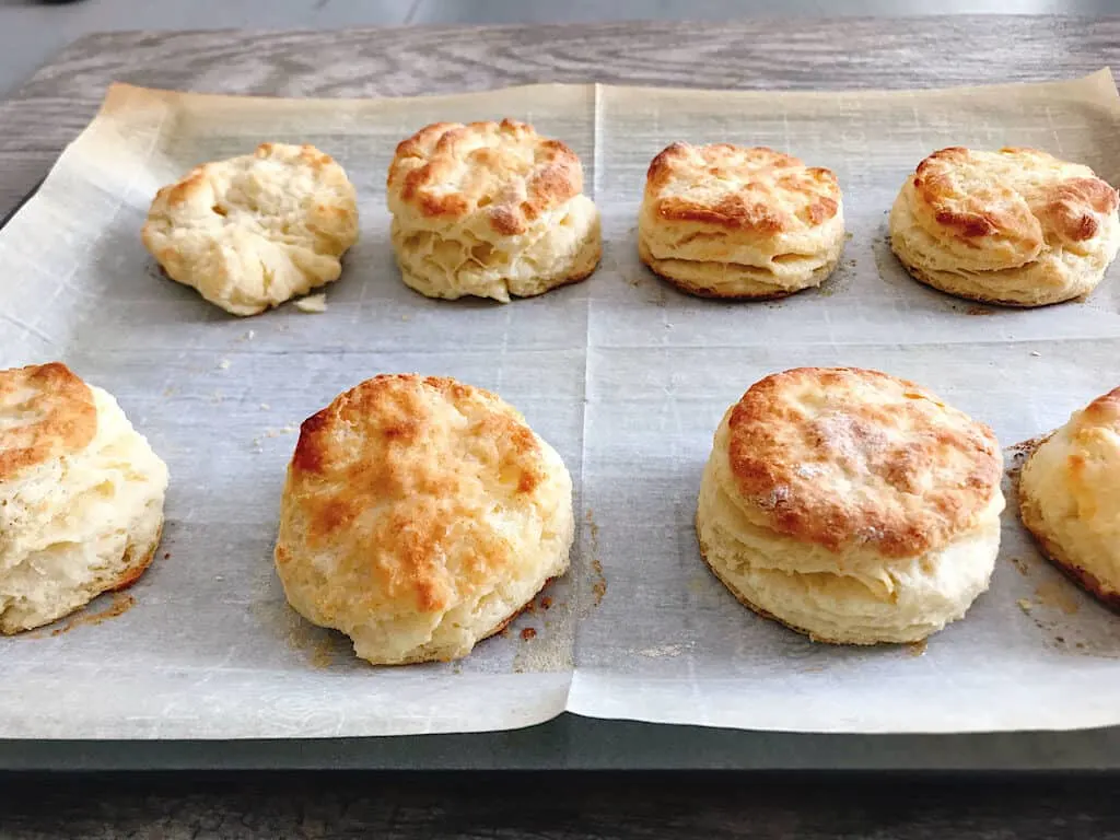 Honey Buttermilk Biscuits cooling on a baking sheet