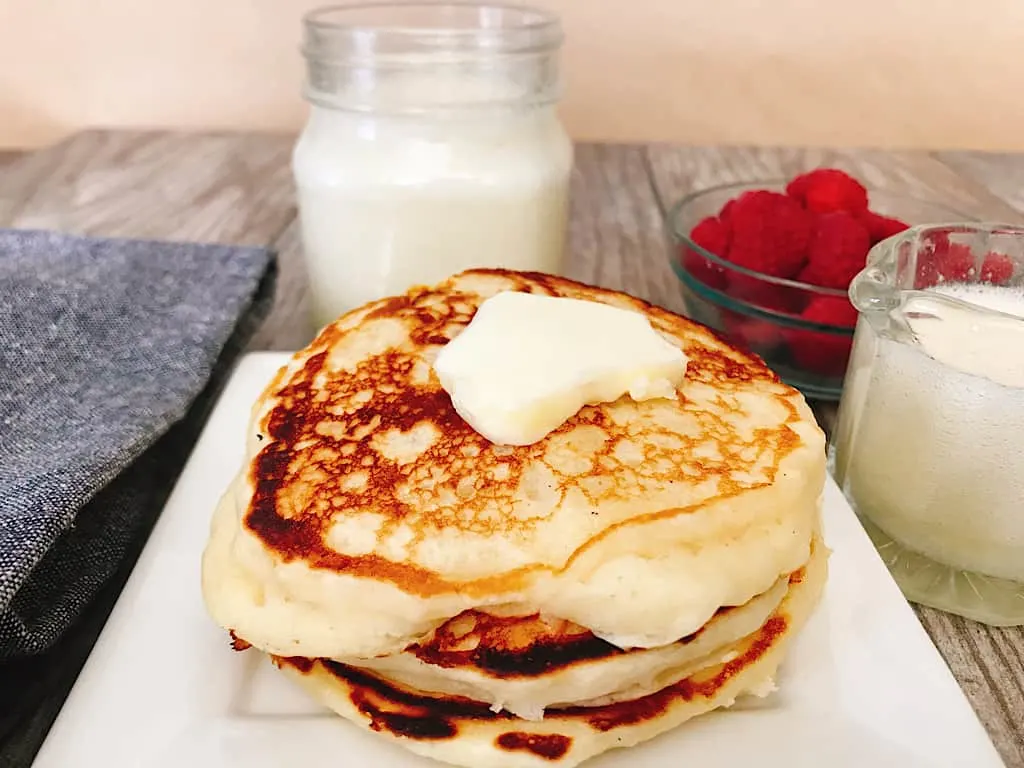 Fluffy buttermilk pancakes with butter