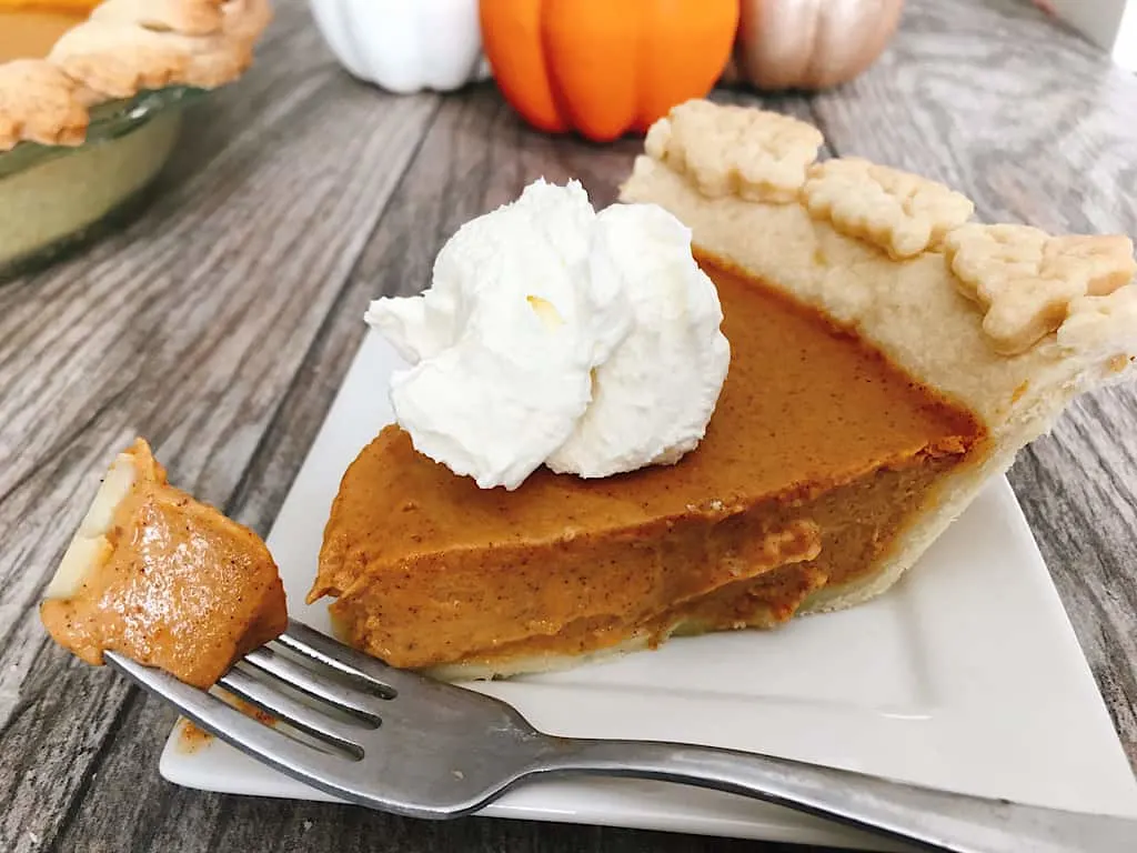 A slice of copycat Costco pumpkin pie