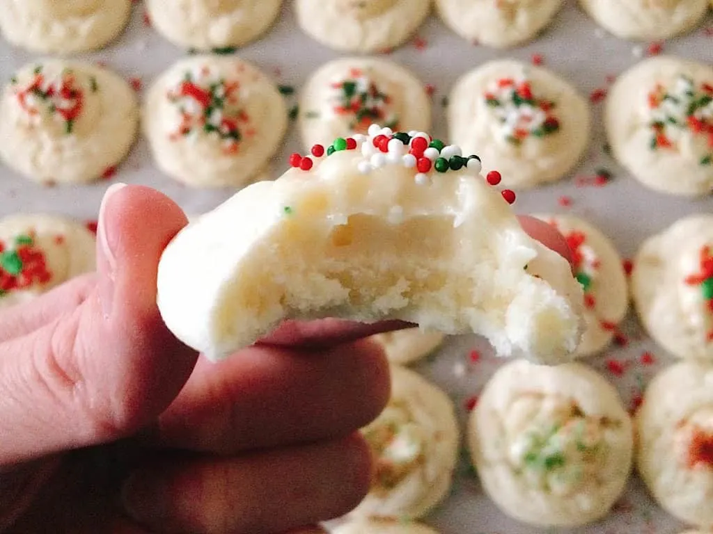 A bite out of a melt away Christmas cookie