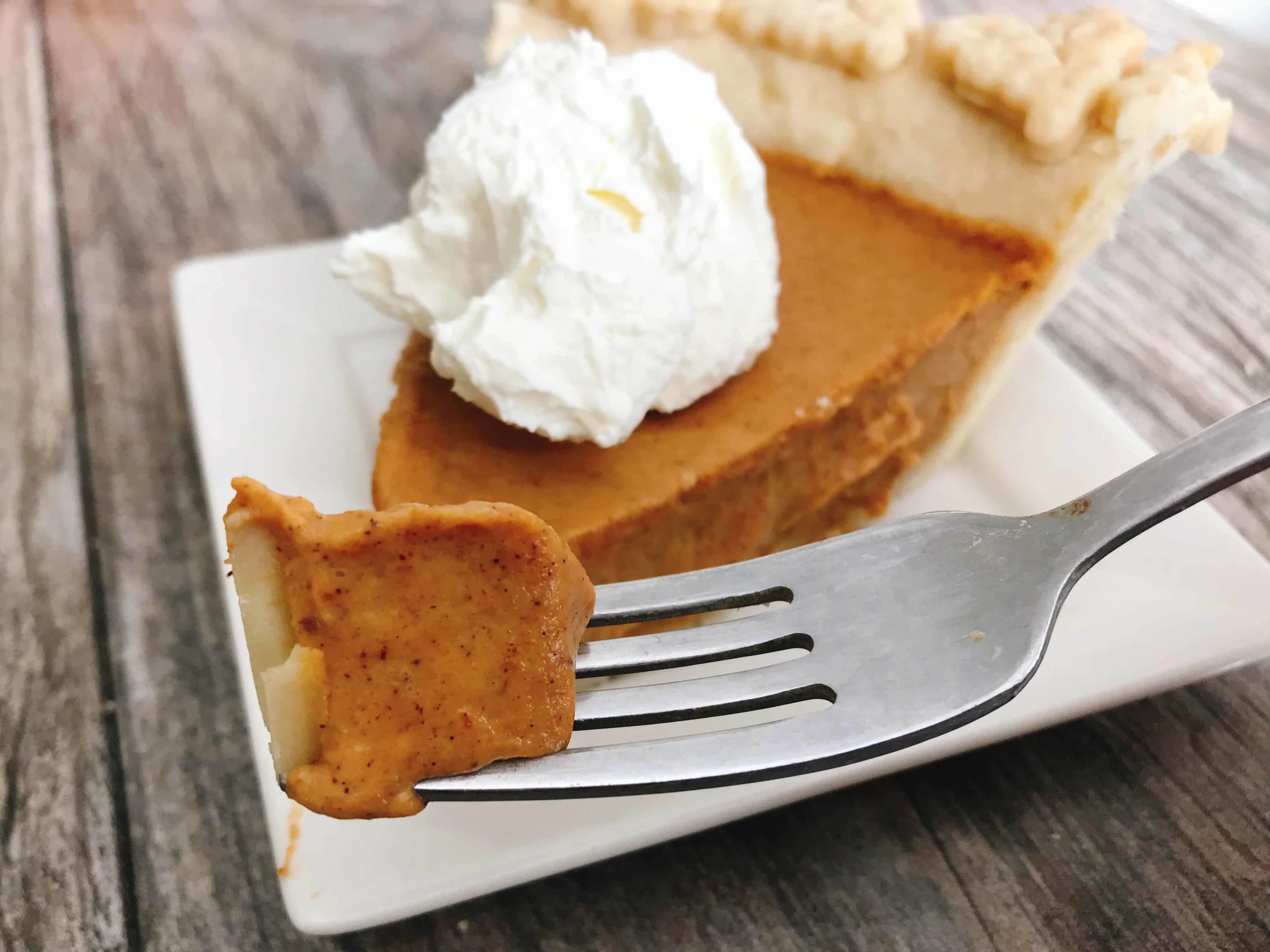 A bite of Costco Pumpkin Pie