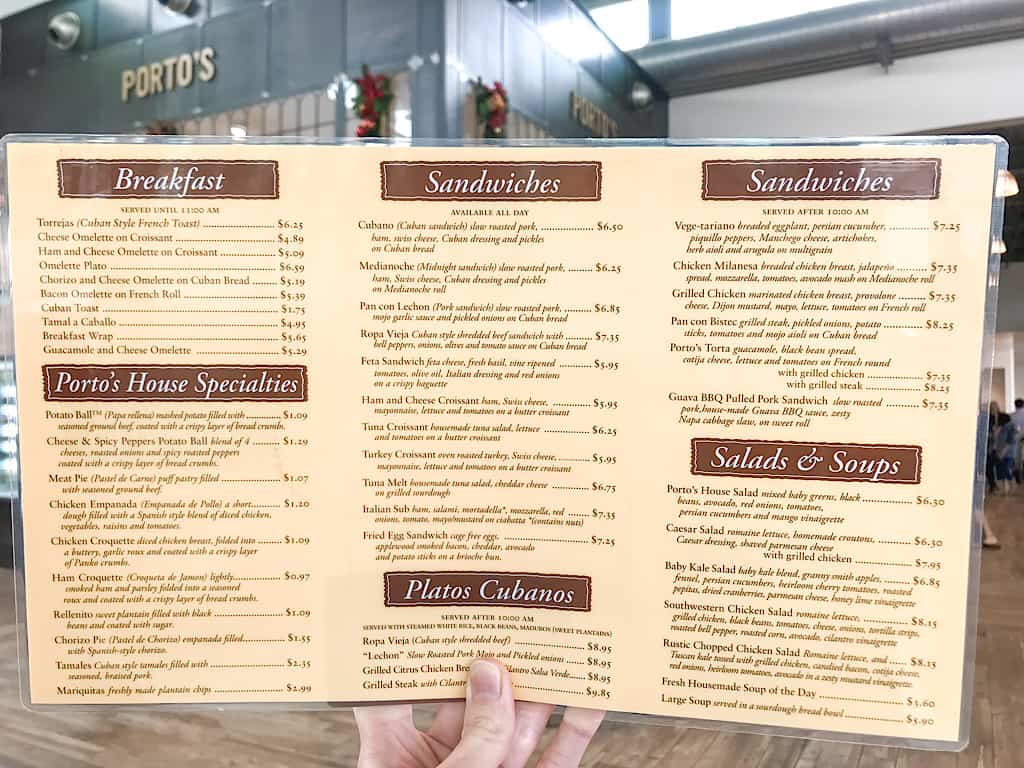 Menu for Porto's Bakery & Cafe in Buena Park, California