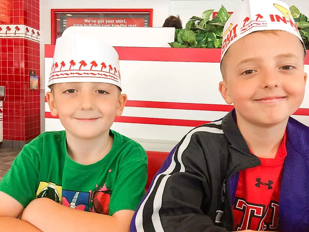 Two kids at In-N-Out Burger in Orange County California