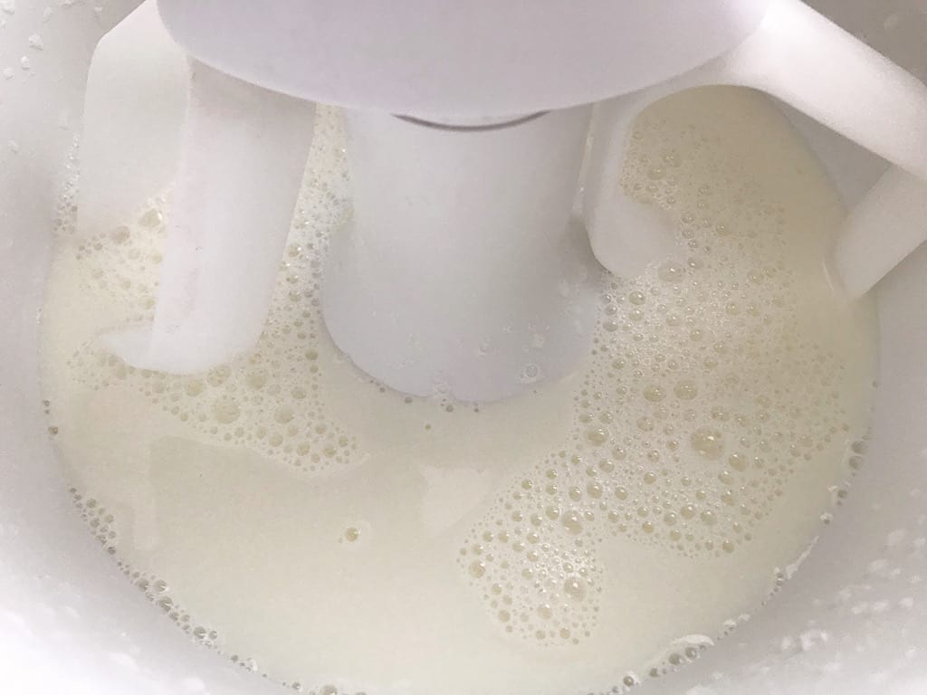 Milk in a mixer for Lion House Rolls