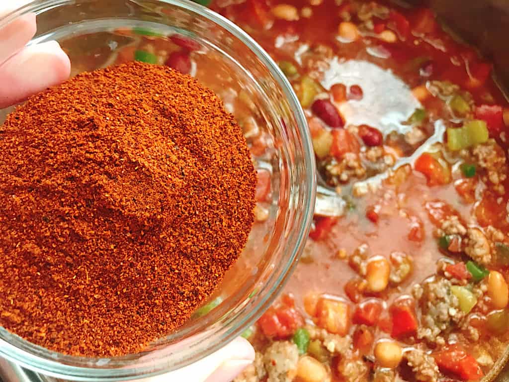 Chili powder over ingredients for Chili