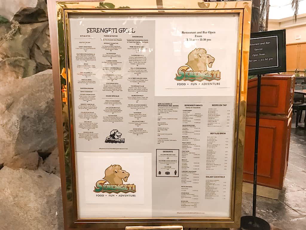 Menu of Serengeti Grill inside Embassy Suites Anaheim