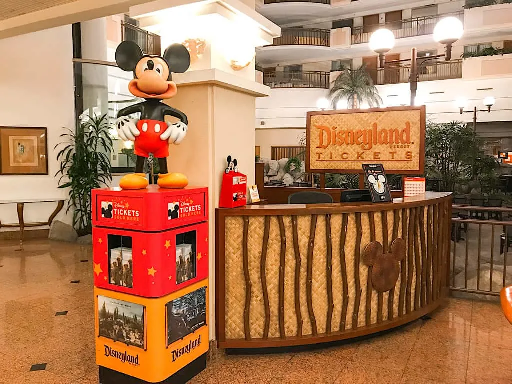 Disneyland ticket counter inside the lobby of Embassy Suites Anaheim South