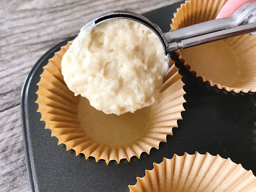 Banana Muffin Batter in a muffin pan