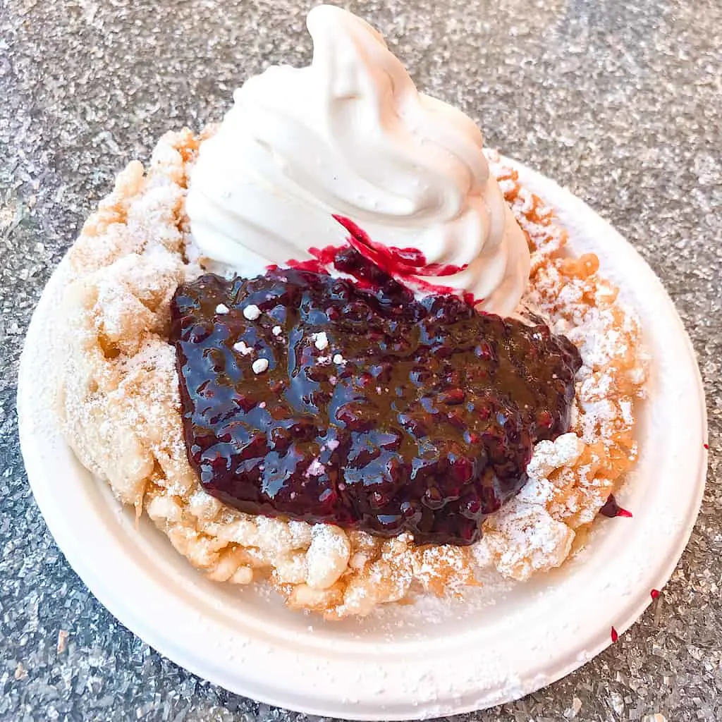 Loaded Boysenberry Funnel Cake at Knott's Berry Farm