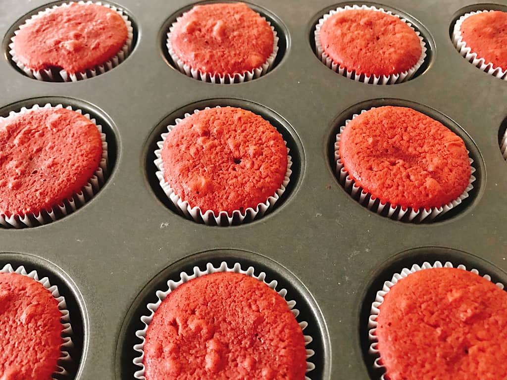Baked red velvet cupcakes