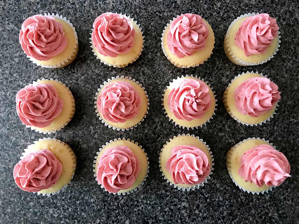 One dozen strawberry cheesecake cupcakes