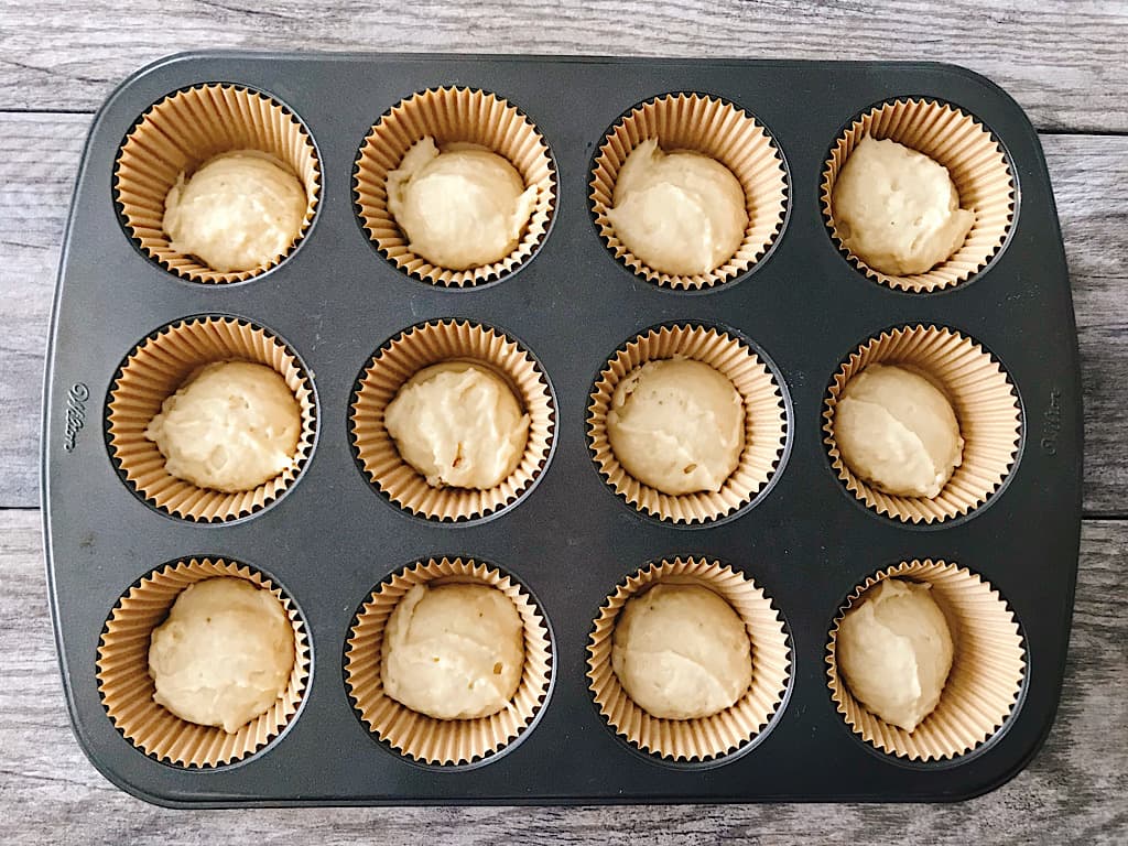 Banana muffin batter ready to bake