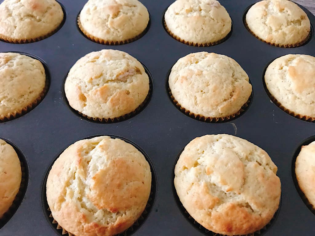 Banana Cream Muffins in a muffin pan