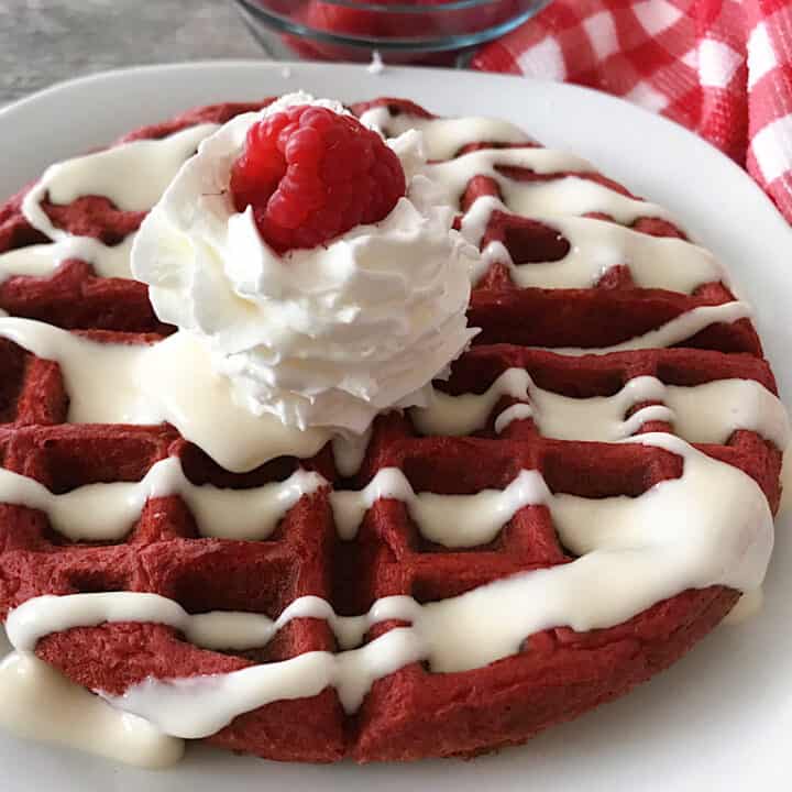Red Velvet Cake Mix Waffle with Cream Cheese Syrup
