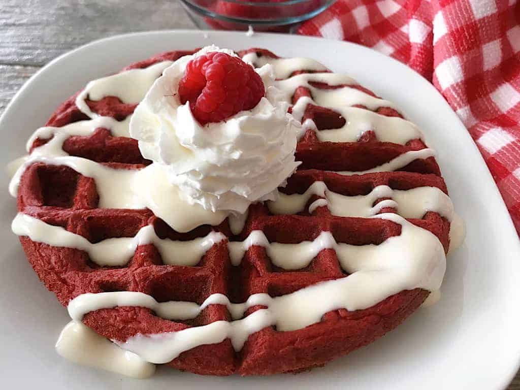 Red Velvet Cake Mix Waffle with Cream Cheese Syrup