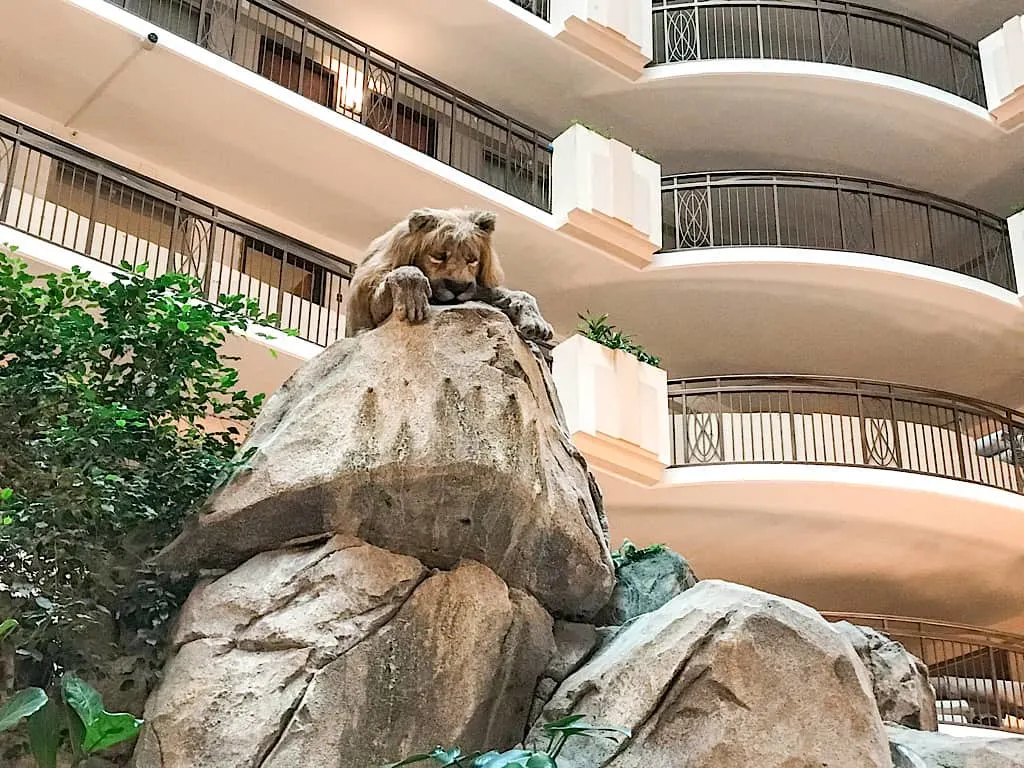 Lion inside the atrium at Embassy Suites Anaheim