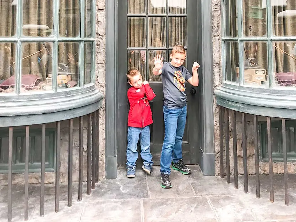 Two kids at the Wizarding World of Harry Potter