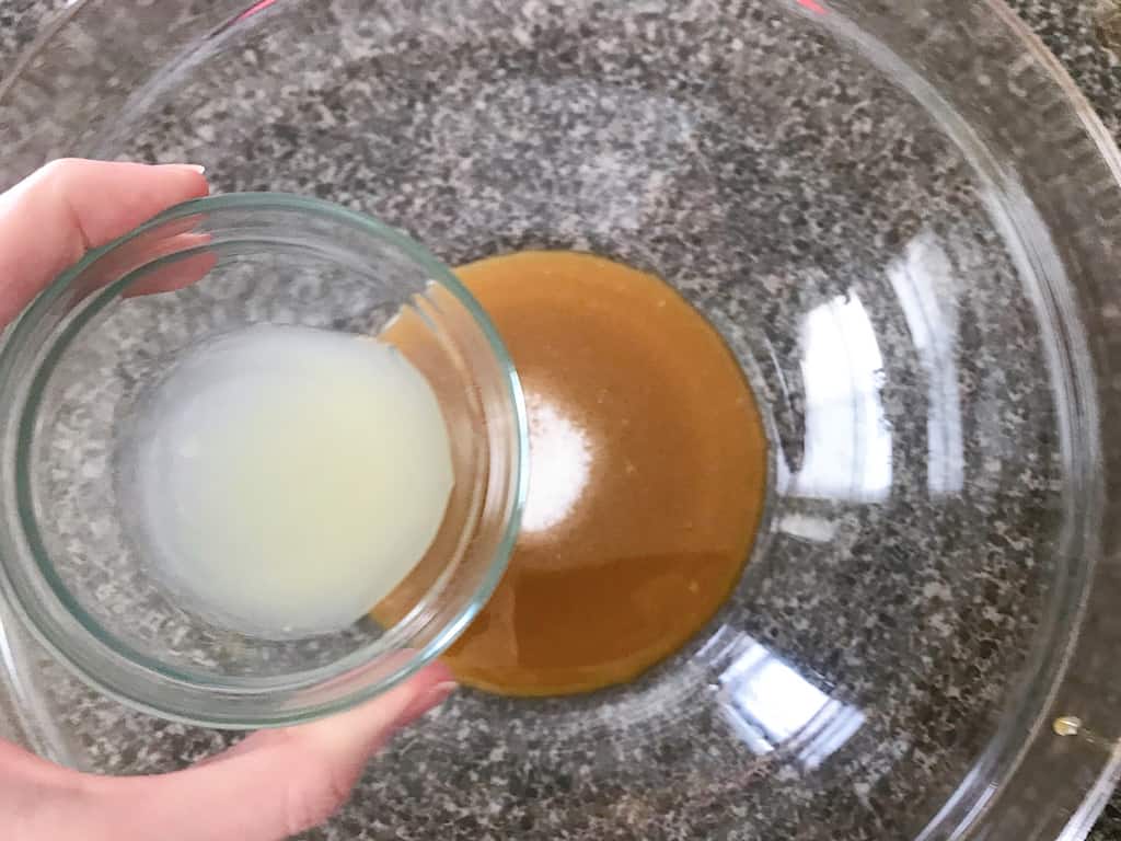 Caramel ice cream topping, salt, and lemon juice to make caramel apple pie filling.