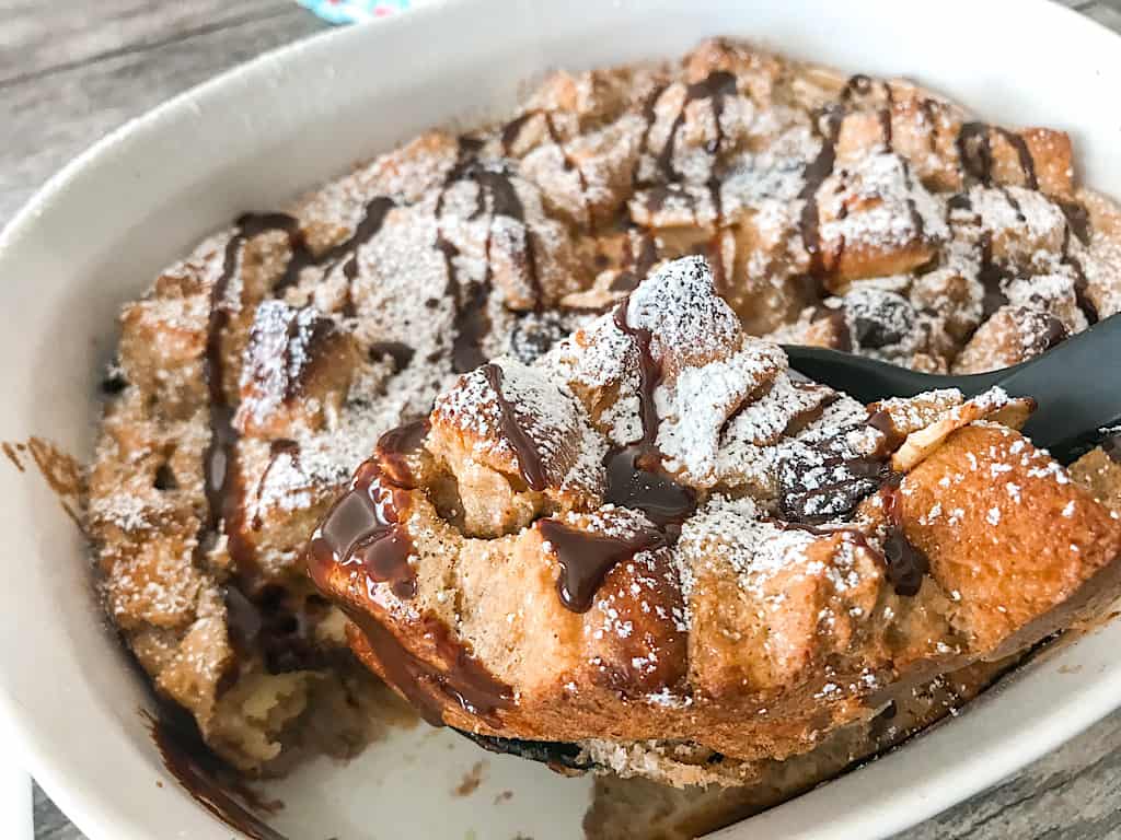 A scoop of French Toast Casserole