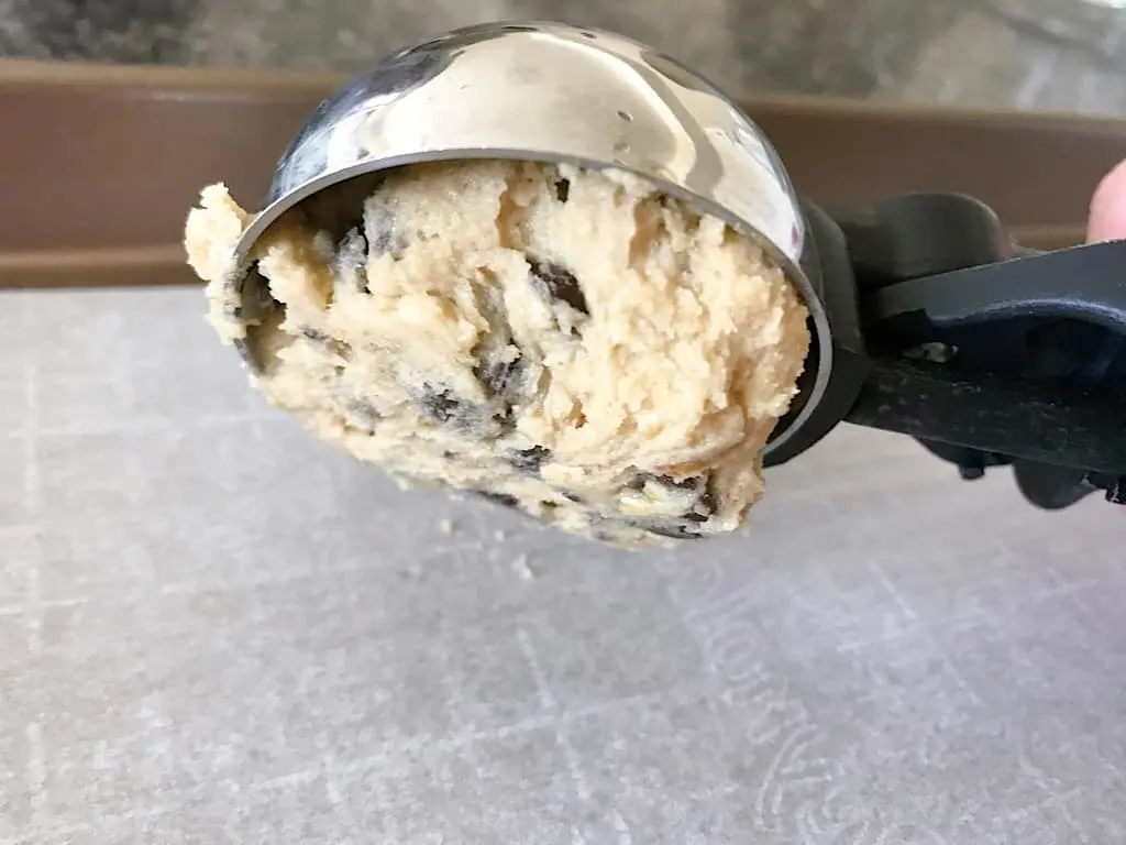Cookie dough in a cookie scoop