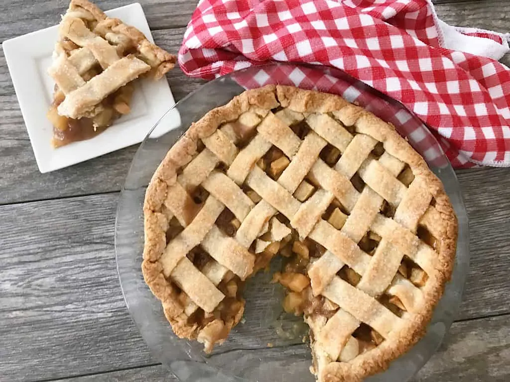 A slice of caramel apple pie