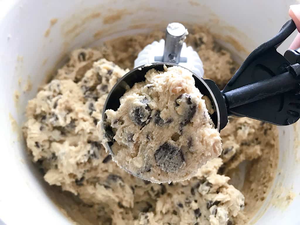 A scoop of chocolate chip cookie dough