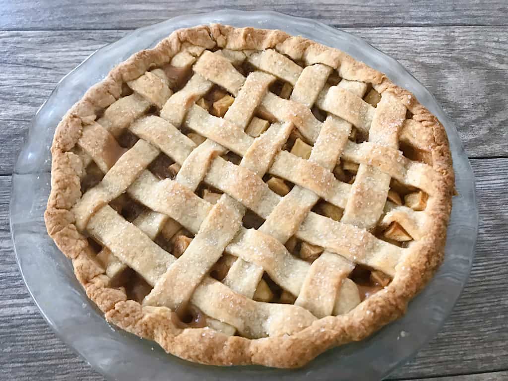 Freshly baked apple pie with lattice top