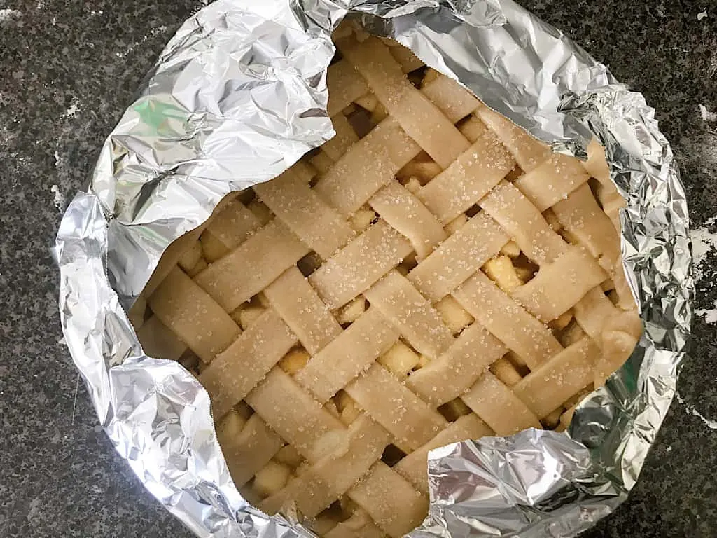 Caramel Apple PIe covered with foil