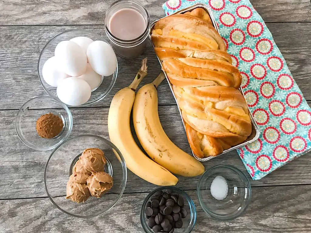 Ingredients for chocolate peanut butter banana french toast from Disneyland