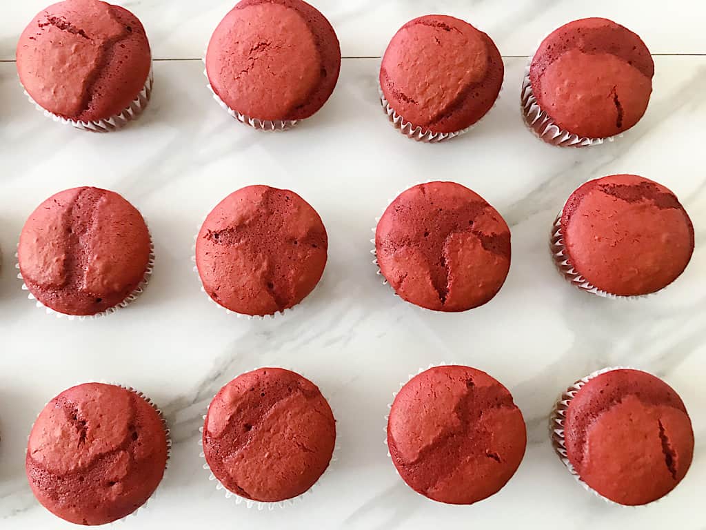 Cooled Red Velvet Cupcakes