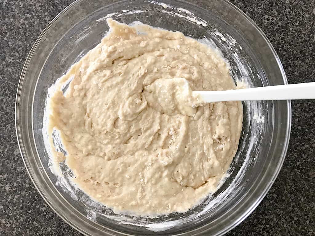 A bowl of banana bread batter