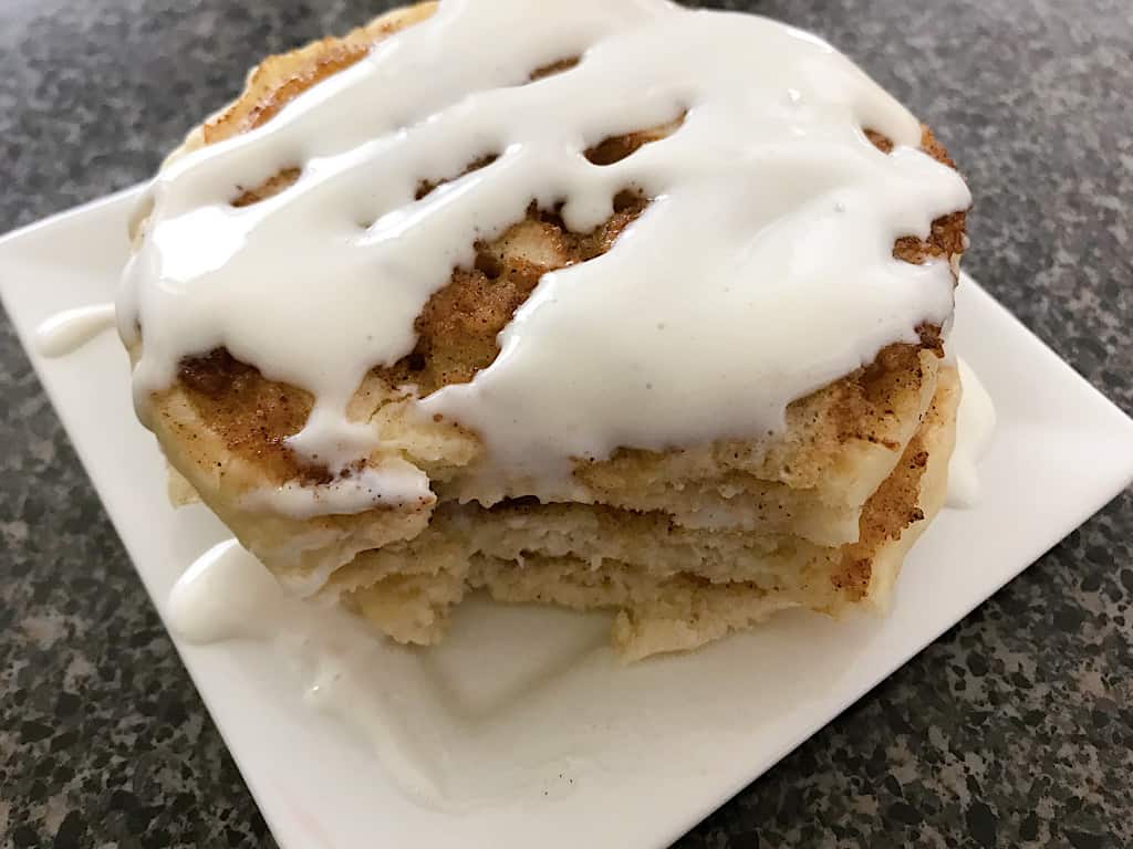 Cinnamon Roll pancakes and cream cheese syrup