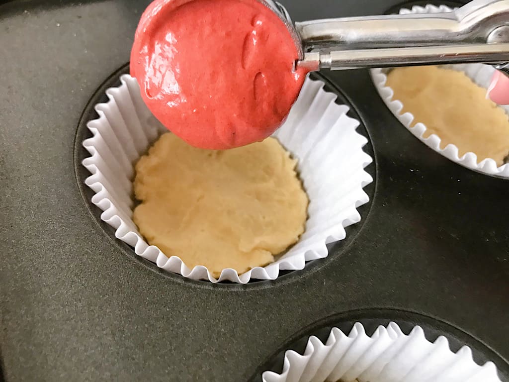Red Velvet Cake batter over sugar cookie bottom