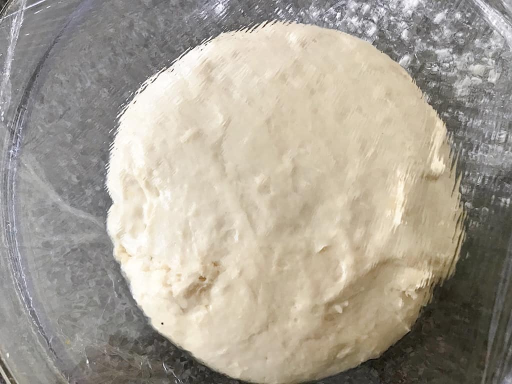 Cover with plastic wrap and allow the dough to rise in a warm place until double in size, about one hour.