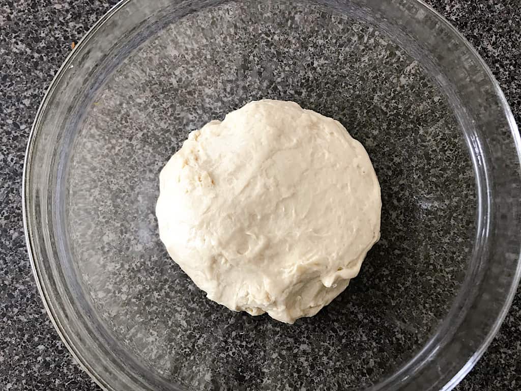 Grease a large bowl and place the dough inside, turning once to coat both sides of dough.