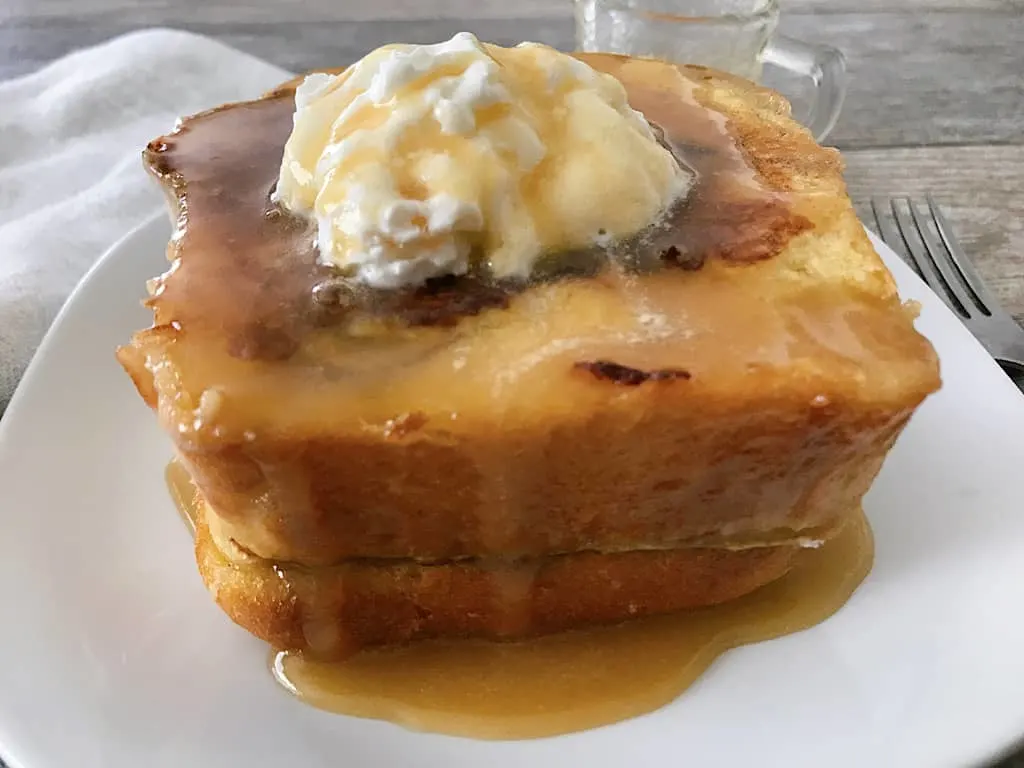 A close up view of chunky cinnamon french toast