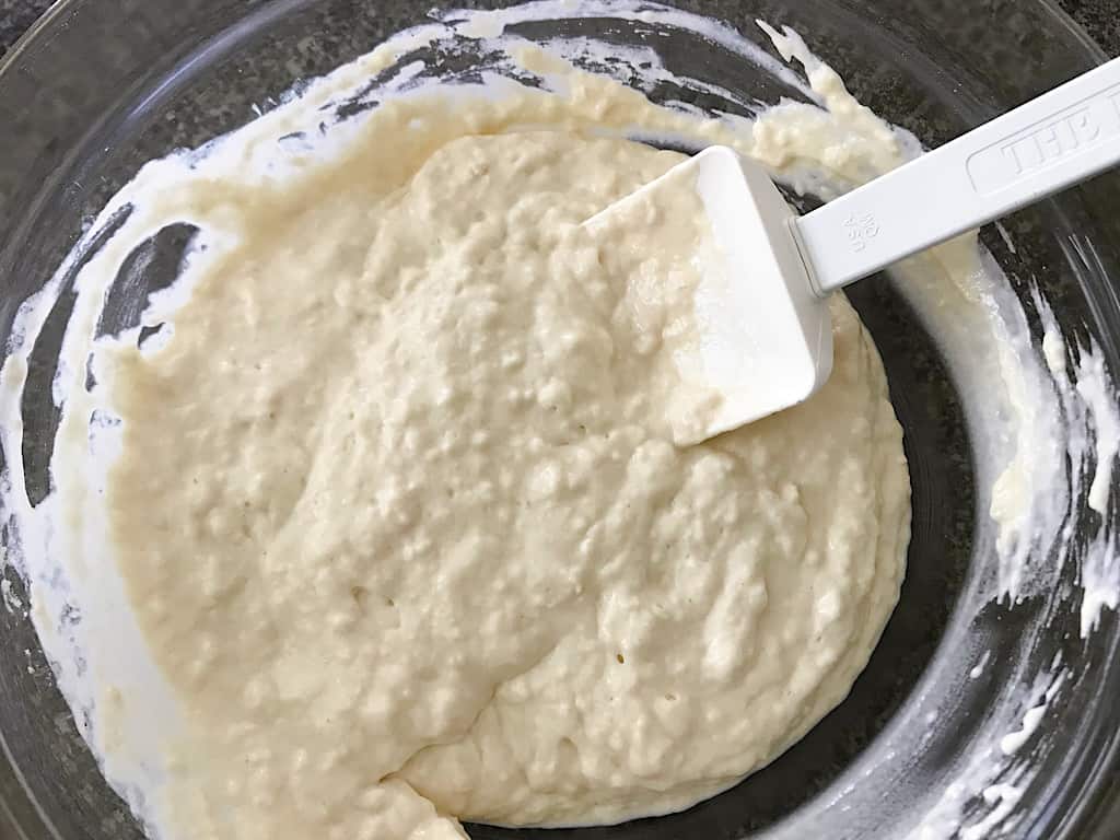 Add the buttermilk mixture to the flour mixture and stir to combine.