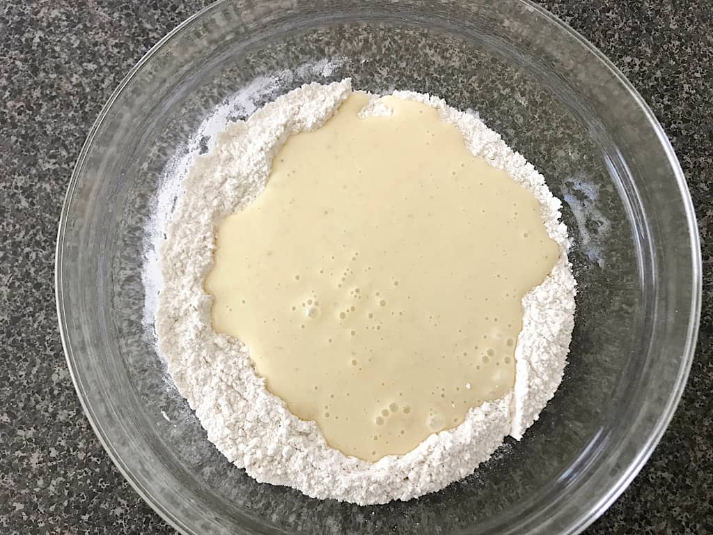 Add the banana mixture to the dry ingredients and stir just until combined. Do not over mix.