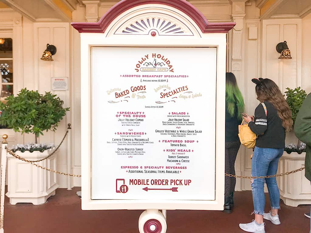 Menu from Jolly Holiday Bakery Cafe at Disneyland