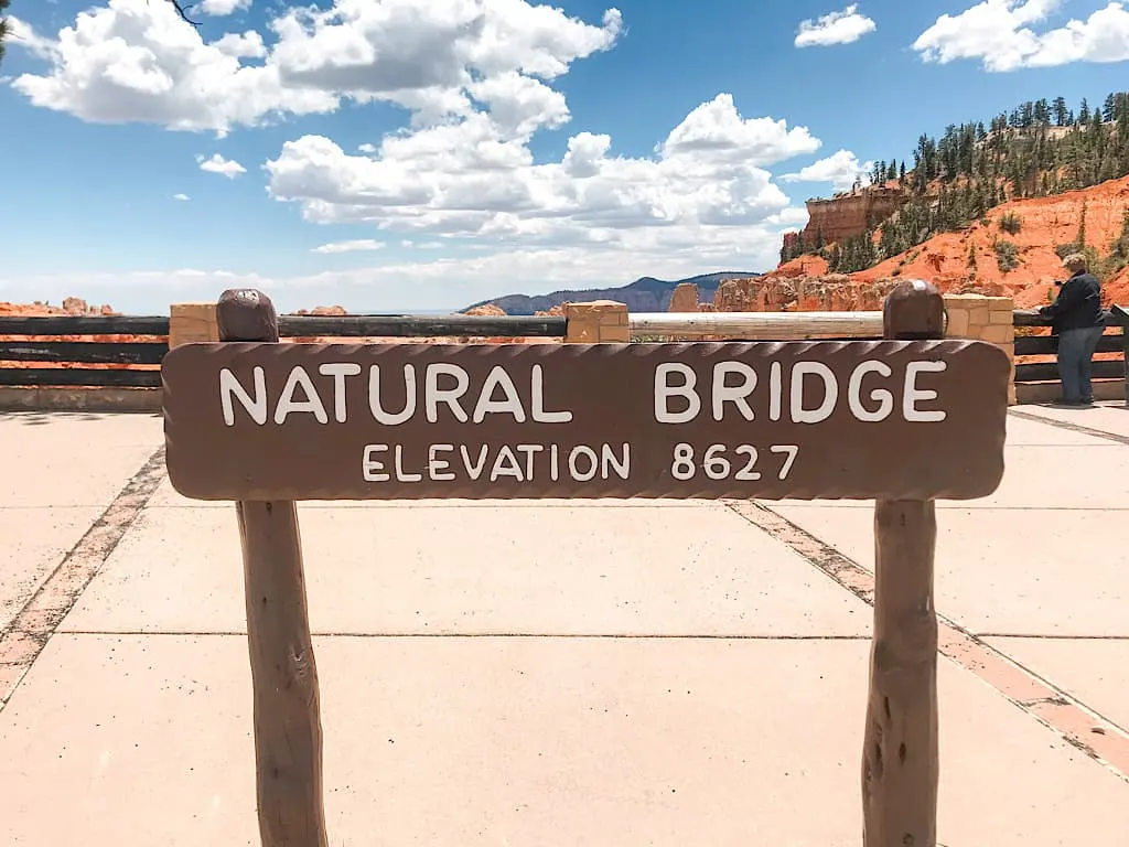 Natural Bridge Sign at Bryce Canyon National Park with Kids