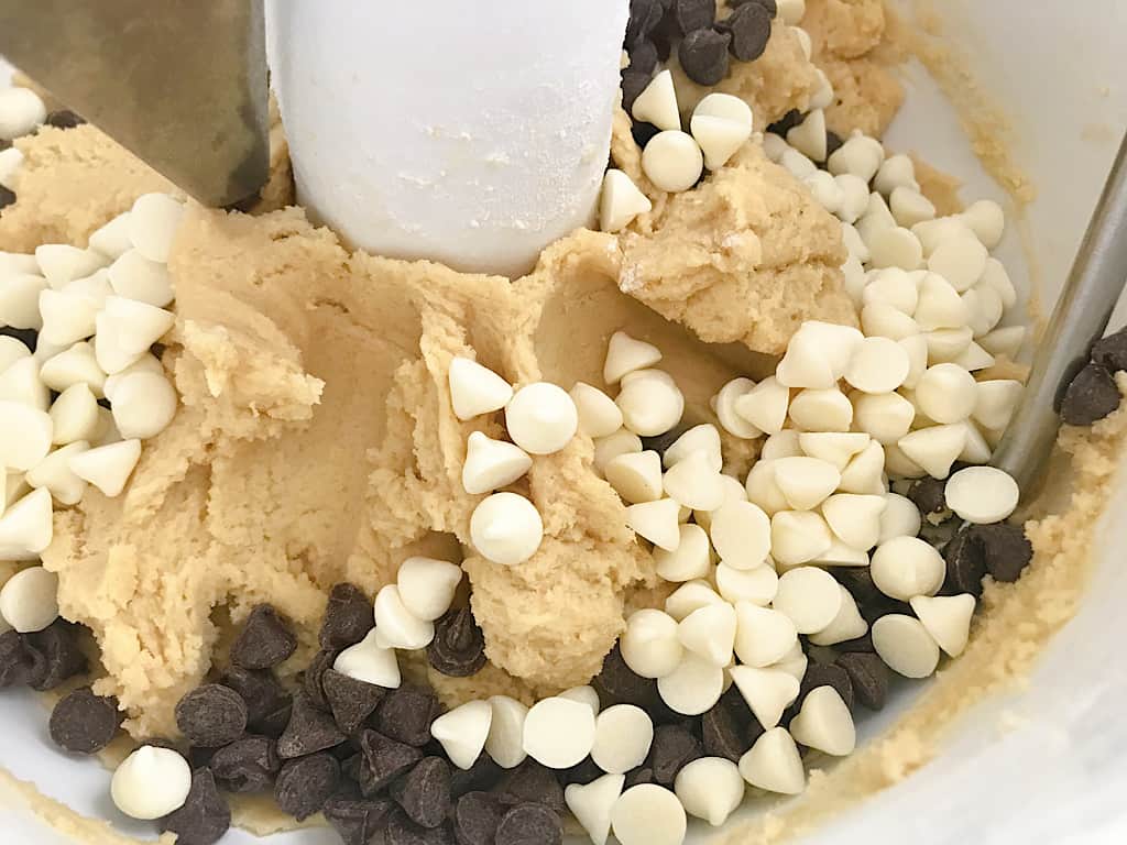 Stir in both the milk chocolate chips and white chocolate chips.