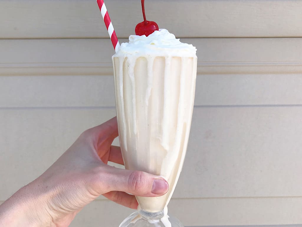 A copycat Disney Peanut Butter and Jelly Milkshake